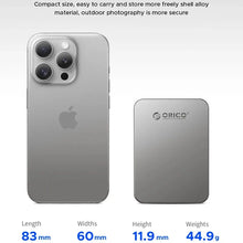 Load image into Gallery viewer, ORICO Mini Magnetic External SSD Portable Solid State 480MB/s Hard Drive for IPhone 16 15 Pro/Max ProRes 4K HDR Record and Store
