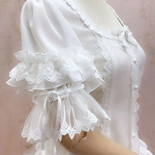 Load image into Gallery viewer, New Half Flare Sleeve Women's White Blouse Sweet Square Collar Button Down Shirt by Yiliya
