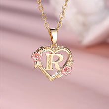 Load image into Gallery viewer, Female A-Z Letter Flower Pendant Necklace Yellow Gold Color Wedding Jewelry Gift For Women
