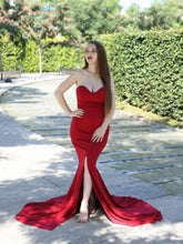 Load image into Gallery viewer, Sexy Strapless Long Black Maxi Dress Front Slit Bare Shoulder Red Women's Evening Summer Night Gown Party Maternity Dresses
