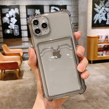 将图片加载到图库查看器，Simple Clear Silicone Wallet Case for iPhone 14 13 12 11 Pro XS Max X XR Shockproof Lens Protection Card Cover Shockproof Soft Bumper Clear Case Classic Stylish Case
