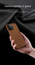 Load image into Gallery viewer, Genuine Leather Phone Case for iPhone 13 14 Pro Max 12 Mini 12 Pro Max Back Cover Neon Orange Silicone Phone Cover Wireless Charging Compatible Shockproof Protective Case for iPhone
