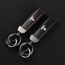 Load image into Gallery viewer, Leather Carbon Fiber Car Rings Keychain Zinc Alloy Keyrings For Hyundai Tiburon Coupe T Logo car Accessories
