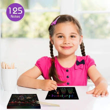 Load image into Gallery viewer, 100PCS Rainbow Scratch Art Kit - Non-Toxic Craft Set with Wooden Stylus for Kids Ages 5-12
