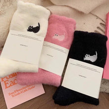 将图片加载到图库查看器，3Pairs Premium Feel Cute Cat Cozy Hairy Mink Velvet Socks Autumn Winter Hosiery Thickened Plush Warm Sleep Home Fluffy Socks
