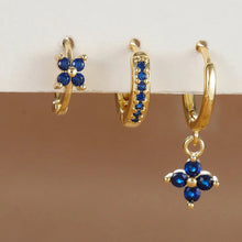 Load image into Gallery viewer, 3PCS Zircon Flower Dangle Earrings – Orange &amp; Blue Stainless Steel Set
