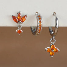 Load image into Gallery viewer, 3PCS Zircon Flower Dangle Earrings – Orange &amp; Blue Stainless Steel Set

