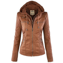 Load image into Gallery viewer, 2022 Fashion Winter Faux Leather Jacket Women's Basic Jackets Hooded Black Slim Motorcycle Jacket Women Coats Female jaqueta
