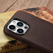 Load image into Gallery viewer, Classic Simple Brown Black Shockproof Drop Proof Phone Case Protective Genuine Leather Case for iPhone 13 Pro Max Business Case for iPhone 13 Mini Classic Magnetic Charging Phone Back Cover
