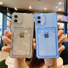 将图片加载到图库查看器，Simple Clear Silicone Wallet Case for iPhone 14 13 12 11 Pro XS Max X XR Shockproof Lens Protection Card Cover Shockproof Soft Bumper Clear Case Classic Stylish Case
