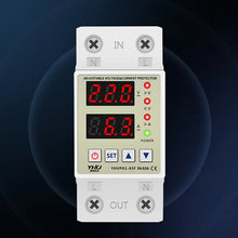 Load image into Gallery viewer, Din Rail Adjustable Over Voltage Current and Under Voltage Protector 40A 63A 220V 230V Surge Protector Relay Current Protection
