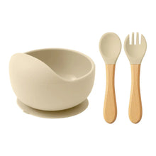 将图片加载到图库查看器，Mamaplan 3PCS Baby Silicone Feeding Set Suction Bowl Spoon Fork
