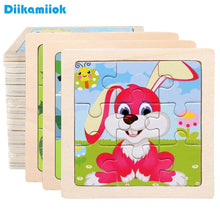 将图片加载到图库查看器，11cm/4.33in Kids Wooden Jigsaw Puzzle Games Cartoon Animal Vehicle Pattern Children Montessori Educational Toys
