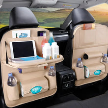 Load image into Gallery viewer, Car Seat Back Organizer with Foldable Table Tray – PU Leather Storage
