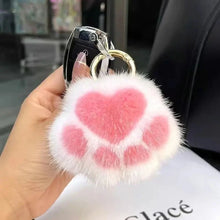 将图片加载到图库查看器，Cat Paw Plush Keychain – Cute Fluffy Faux Fur Pendant for Bags &amp; Keys
