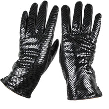 将图片加载到图库查看器，New Snake Print Leather Sheepskin Gloves Women's Fashion High Gloss Velvet Lining Autumn and Winter Warm Driving Gloves
