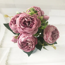 Load image into Gallery viewer, 30cm Rose Pink Silk Peony Artificial Flowers Bouquet 5 Big Head and 4 Bud Cheap Fake Flowers for Home Wedding Decoration indoor
