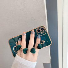 Load image into Gallery viewer, Luxury Women Silicone Phone Case Cover With Wrist Chain Bracelet for iPhone  Wristband Bracelet Hand Holder Cover for iPhone 13 12 11 Pro Max plating Case Heart Chain Cases for iPhone 7 8 Plus XR XS Max X

