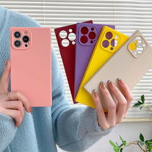 将图片加载到图库查看器，Fashion Candy Color Square Soft Silicone Phone Case For iPhone 13 11 12 Pro Max Bumper Shockproof Cover Square Silicone Camera Case Ultra Thin Lightweight Silky Soft Case Compatible with iPhone
