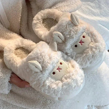 Load image into Gallery viewer, Winter Cartoon Plush Slippers Warm Fluffy Faux Fur Sheep Design Indoor Home Couple Cotton Slippers for Men And Women
