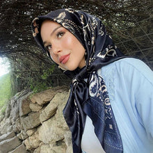 Load image into Gallery viewer, Satin Square Scarf – Elegant 2025 Print Hijab, Shawl &amp; Hair Wrap
