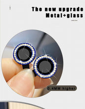 将图片加载到图库查看器，Glitter Diamond Rhinestones Metal Ring Camera Tempered Glass For iPhone 11 12 13 14 Pro Max Mini Plus Lens Protector Full Cover 9H Tempered Glass Camera Lens Protector Metal Single Ring Full Coverage Camera Lens Protector

