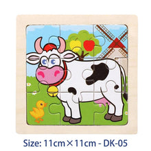将图片加载到图库查看器，11cm/4.33in Kids Wooden Jigsaw Puzzle Games Cartoon Animal Vehicle Pattern Children Montessori Educational Toys
