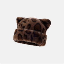 将图片加载到图库查看器，Leopard print plush teddy bear hat for women, sweet and cute, thick and warm, retro and versatile, hooded beanie.
