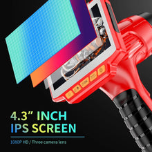 Load image into Gallery viewer, Triple Lens LCD Endoscope 4.3" IPS 1080P IP67 Waterproof Snake Inspection Endoscope Camera for Sewer Duct Drain Pipe
