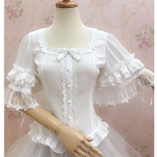 Load image into Gallery viewer, New Half Flare Sleeve Women's White Blouse Sweet Square Collar Button Down Shirt by Yiliya
