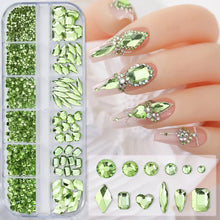 Load image into Gallery viewer, 12 Grids Mixed Nail Rhinestones - SS6-SS30 Flat-Back Glass Gems for Nail Art
