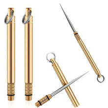 Load image into Gallery viewer, Titanium &amp; Brass Toothpick with Waterproof Bottle Tool
