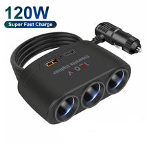 Load image into Gallery viewer, 3 in 1 USB Type C Socket 120W Car Cigarette Lighter Splitter 12V 24V Fast Charger Phone Power Adapter for Car DVR GPS Dashcam
