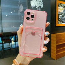 将图片加载到图库查看器，Transparent Card Slot Holder Case for iPhone 13 11 12 14 Pro Max Mini Clear Shockproof Soft Wallet Cover Clear Phone Case with Card Holder Slim Protective Soft Shock Absorbing Case with Card Holder
