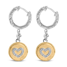 Load image into Gallery viewer, 18K Yellow Gold Plated .925 Sterling Silver 1/8 Cttw Diamond Heart Medallion Drop and Dangle Earring (I-J Color, SI1-SI2 Clarity)
