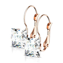 Load image into Gallery viewer, 8mm Princess CZ Stainless Steel Leverback Earrings

