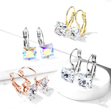 Load image into Gallery viewer, 8mm Princess CZ Stainless Steel Leverback Earrings
