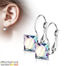 Load image into Gallery viewer, 8mm Princess CZ Stainless Steel Leverback Earrings
