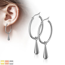 Load image into Gallery viewer, Stainless Steel Hoop Earrings with Teardrop Dangle
