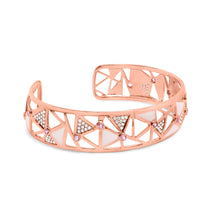 Load image into Gallery viewer, 14K Rose Gold 5/8 Cttw Diamond with Pink Tourmaline Open Cuff Bangle with White Enamel (G-H Color, SI1-SI2 Clarity) - 7"
