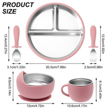 Load image into Gallery viewer, 5PCS Baby Feeding Set Stainless Steel Plates with Silicone Sucker
