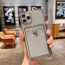 Load image into Gallery viewer, Transparent Card Slot Holder Case For iPhone11 13 12 Pro Max X XS XR Max 8 Plus Clear Shockproof Soft Wallet Cover Clear Case with Card Slot Slim Fit Shockproof Soft Protective Case
