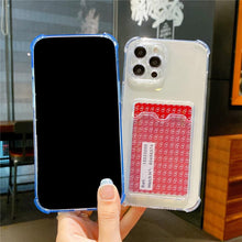将图片加载到图库查看器，Transparent Card Slot Holder Case for iPhone 13 11 12 14 Pro Max Mini Clear Shockproof Soft Wallet Cover Clear Phone Case with Card Holder Slim Protective Soft Shock Absorbing Case with Card Holder
