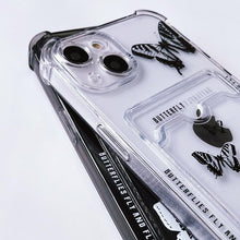 Load image into Gallery viewer, Transparent Butterfly Pattern Case For iPhone 14 Plus 13 12 11 Pro Max X XR XS Max Soft Card Slot Pocket Holder Wallet Cover Cute Butterfly Glitter Clear Phone Case Protective Cover With Card Holder
