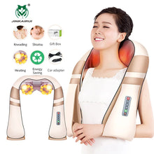 将图片加载到图库查看器，JinKaiRui U Shape Electrical Shiatsu Body Shoulder Neck Massager Back Infrared 4D kneading Massage Car Home Best Gift HealthCare
