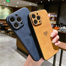 将图片加载到图库查看器，Cute Love Heart Leather Phone Case Soft Shockproof Case for Women Fashion Love Heart Leather Phone Case For iPhone 13 12 11 Pro Max X XR XS Max Camera Protection Soft Back Phone Cover For Couples

