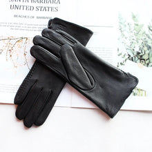 Load image into Gallery viewer, Goatskin Deerskin Grain Leather Gloves Women's Fashion Simple Style Velvet Lining Autumn Winter Warm Motorcycle Riding Glove
