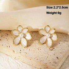 Load image into Gallery viewer, White Flower &amp; Butterfly Dangle Earrings – Acrylic Pearl Heart Jewelry
