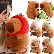 Load image into Gallery viewer, Strawberry Hat Capybara Plush – Small Turtle Backpack Pendant Toy
