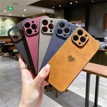将图片加载到图库查看器，Cute Love Heart Leather Phone Case Soft Shockproof Case for Women Fashion Love Heart Leather Phone Case For iPhone 13 12 11 Pro Max X XR XS Max Camera Protection Soft Back Phone Cover For Couples
